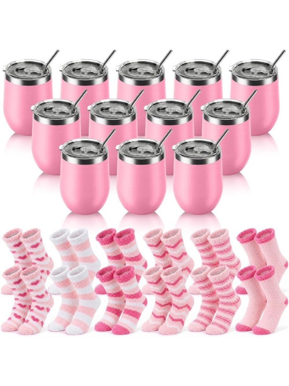 36 Pcs Pink Fuzzy Socks Gift Set for Women - Cute Christmas Stocking Stuffers